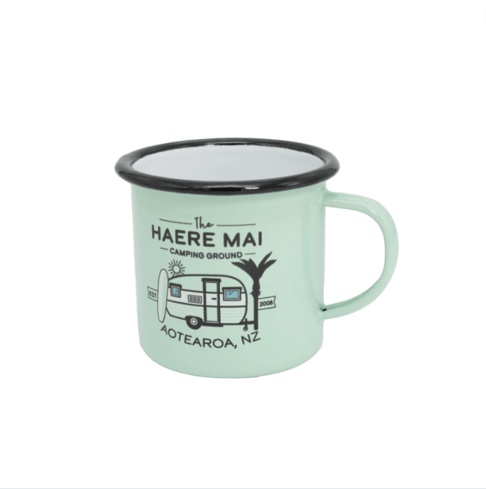 Mug Enamel Moana Road Small - Haere Mai Green - hellokiwi