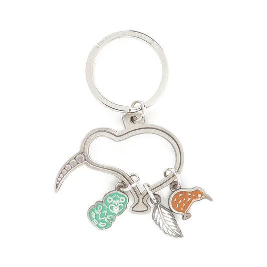Key Ring -Metal Kiwi cut-out with charms