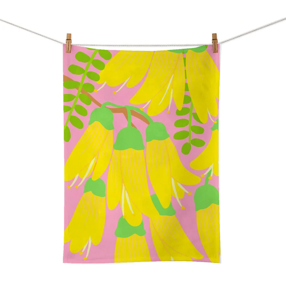 NZ Tea Towel - Bright Botanical Kowhai