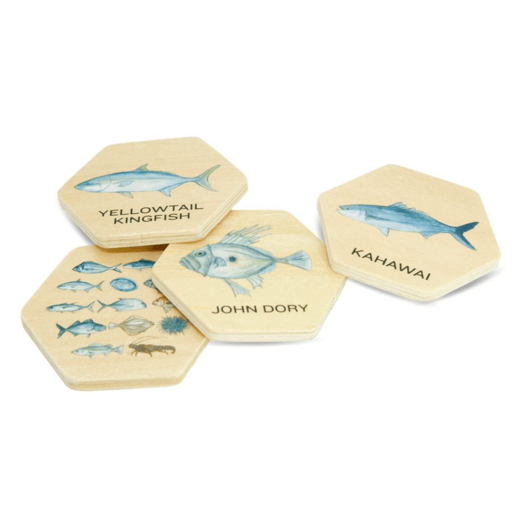 Wooden Tile Memory Game - Fishing Theme