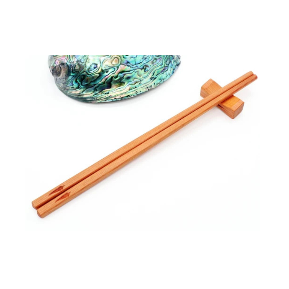 matai wood chopsticks with silver fern holde