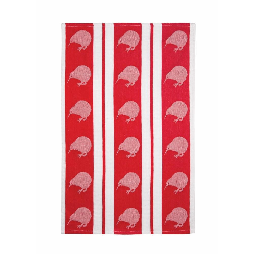 NZ Tea Towel - Kiwi Stripe Red Jacquard Homeware - kitchenware