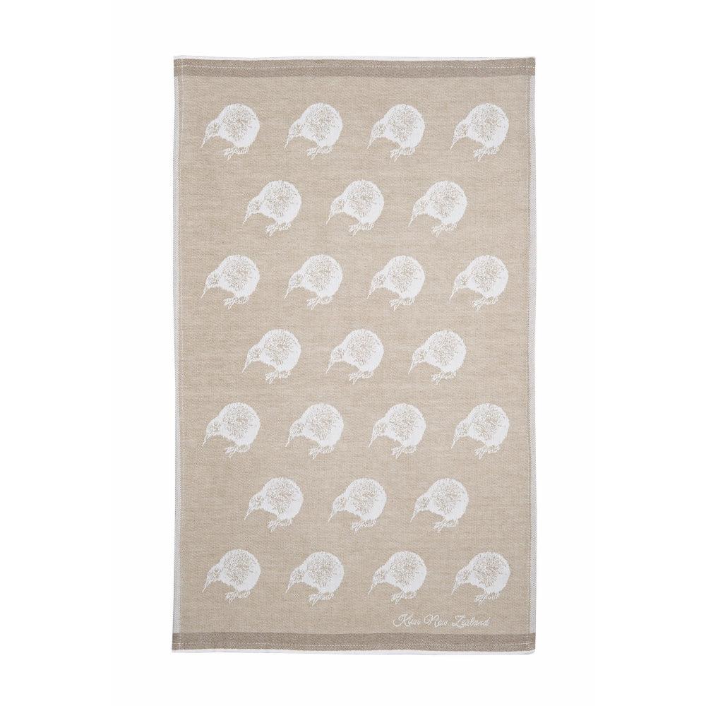 NZ Tea Towel - Kiwi Pattern Brown Jacquard