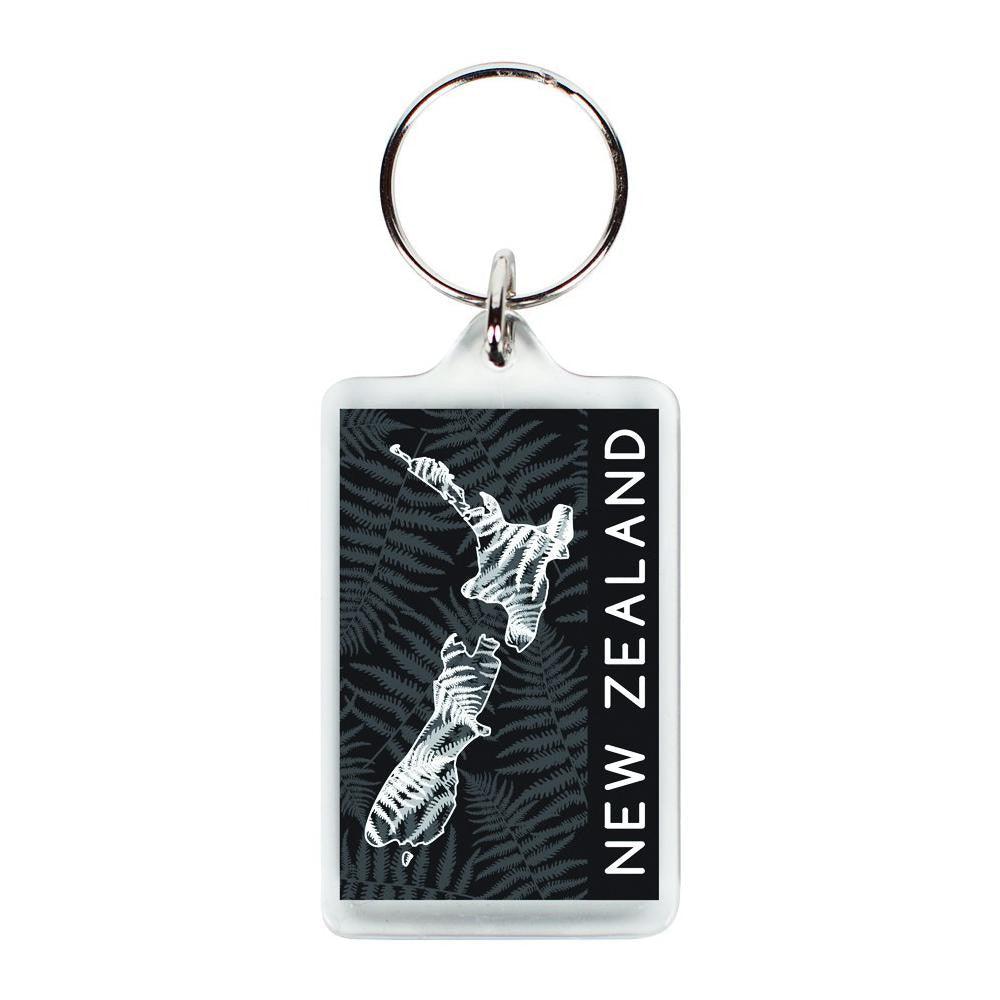 Key Ring Map Black White Rectangle Gifts - Key Rings, Badges & Magnets