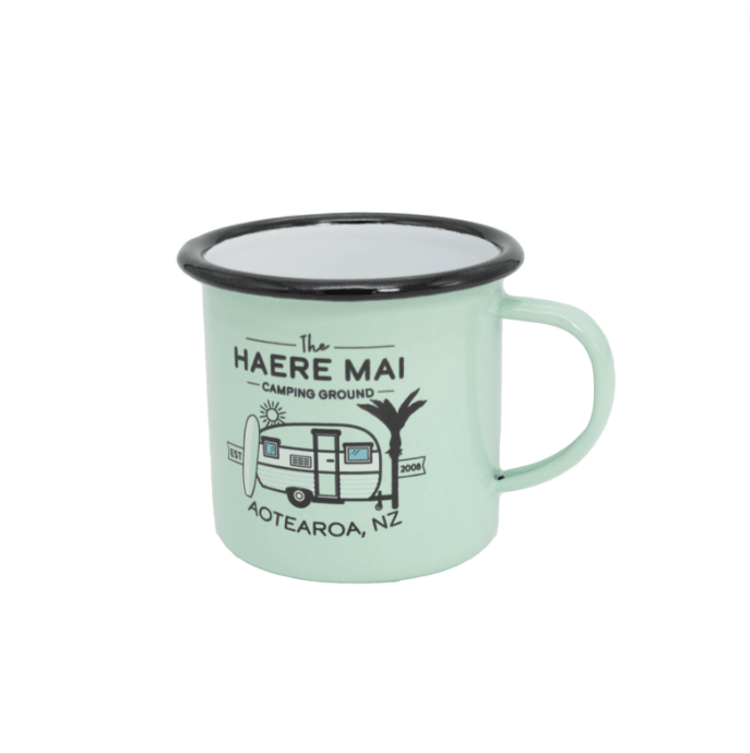Enamel Travel Mug Cup - Moana Road Small - Haere Mai Green