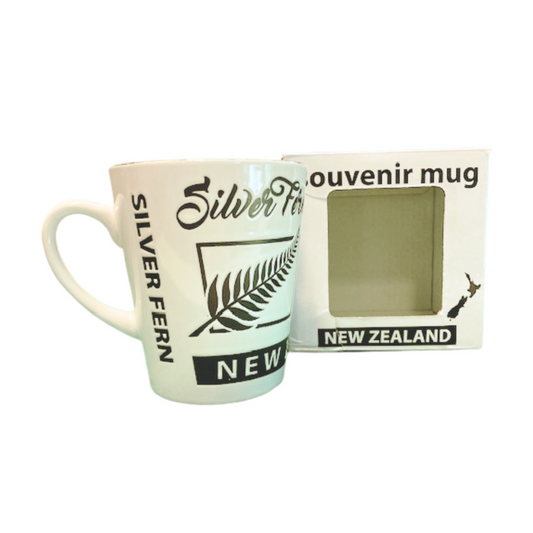 NZ Souvenir White Mug - Fern and Kiwi