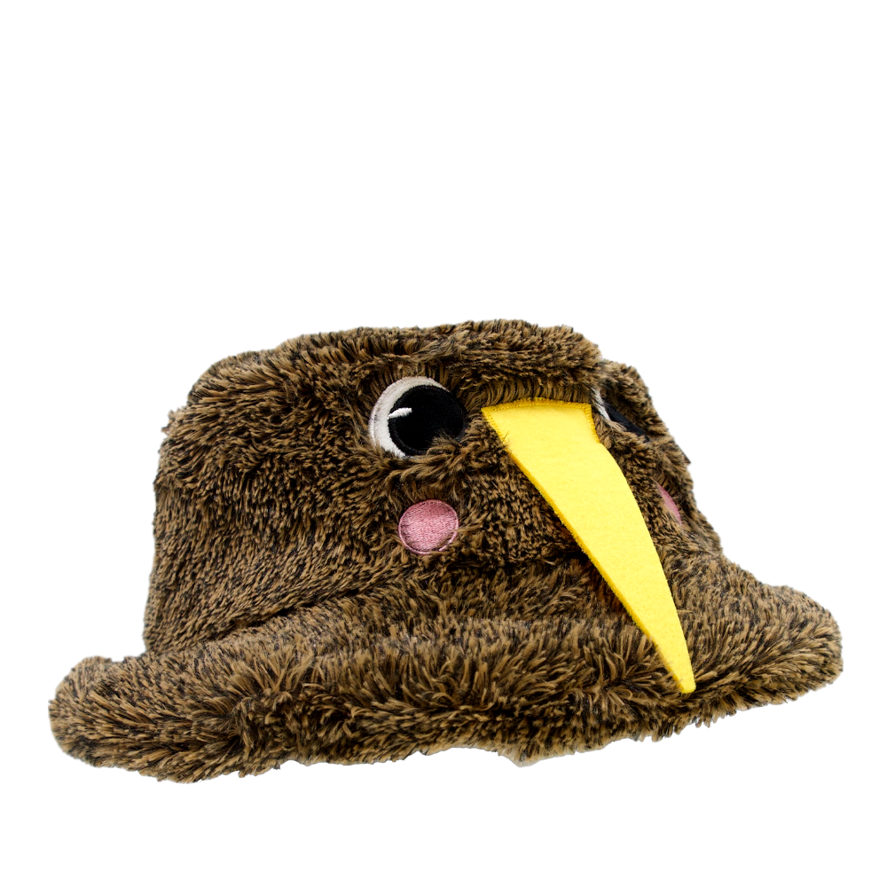 kiwi  bird hat with a yellow beak on a light gray background