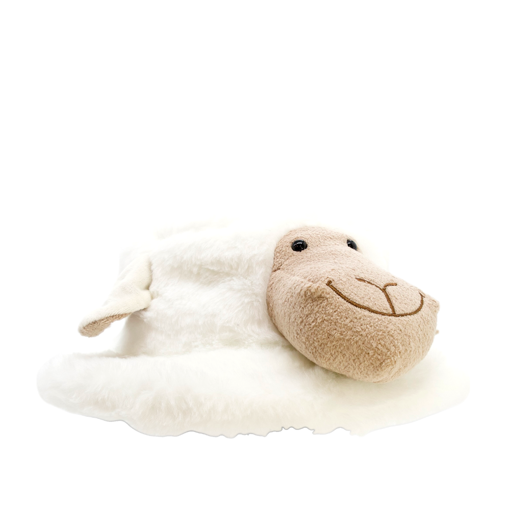 Plush sheep hat on a white background