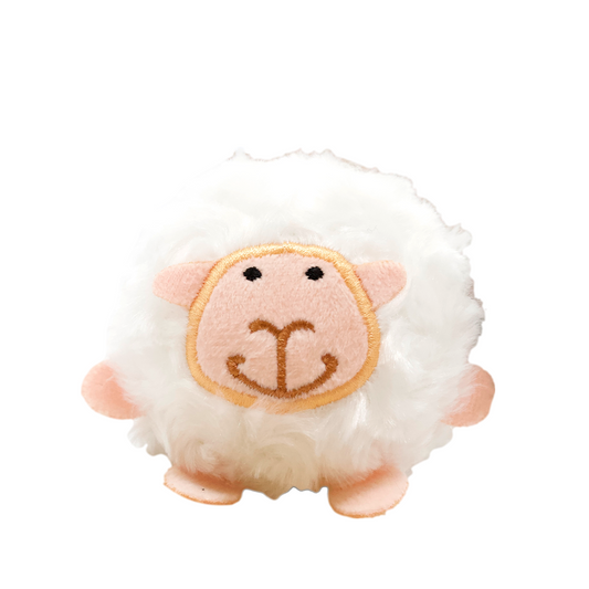 Small plush sheep bouncy ball  toy on a white background