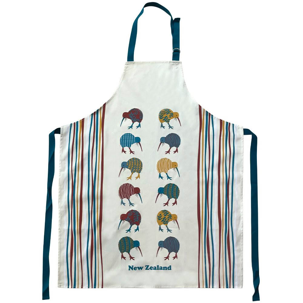Carnival Kiwi Apron with kiwi bird designs and 'New Zealand' text on a white background