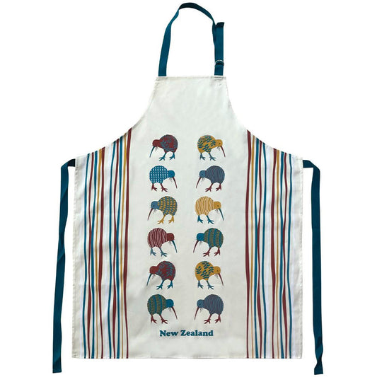 Carnival Kiwi Apron with kiwi bird designs and 'New Zealand' text on a white background