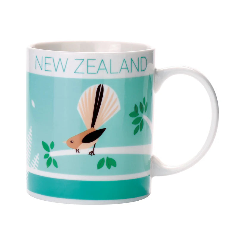 Coffee Mug NZ Scene Birds & Bush with Fantail
