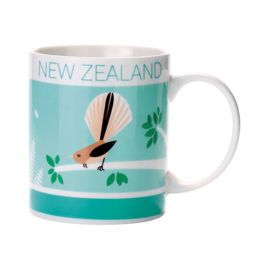 Coffee Mug NZ Scene Birds & Bush with Fantail