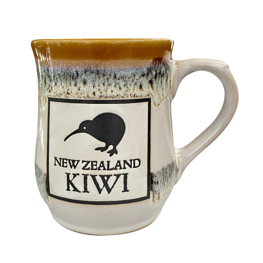 Ceramic mug with New Zealand Kiwi design on a white background