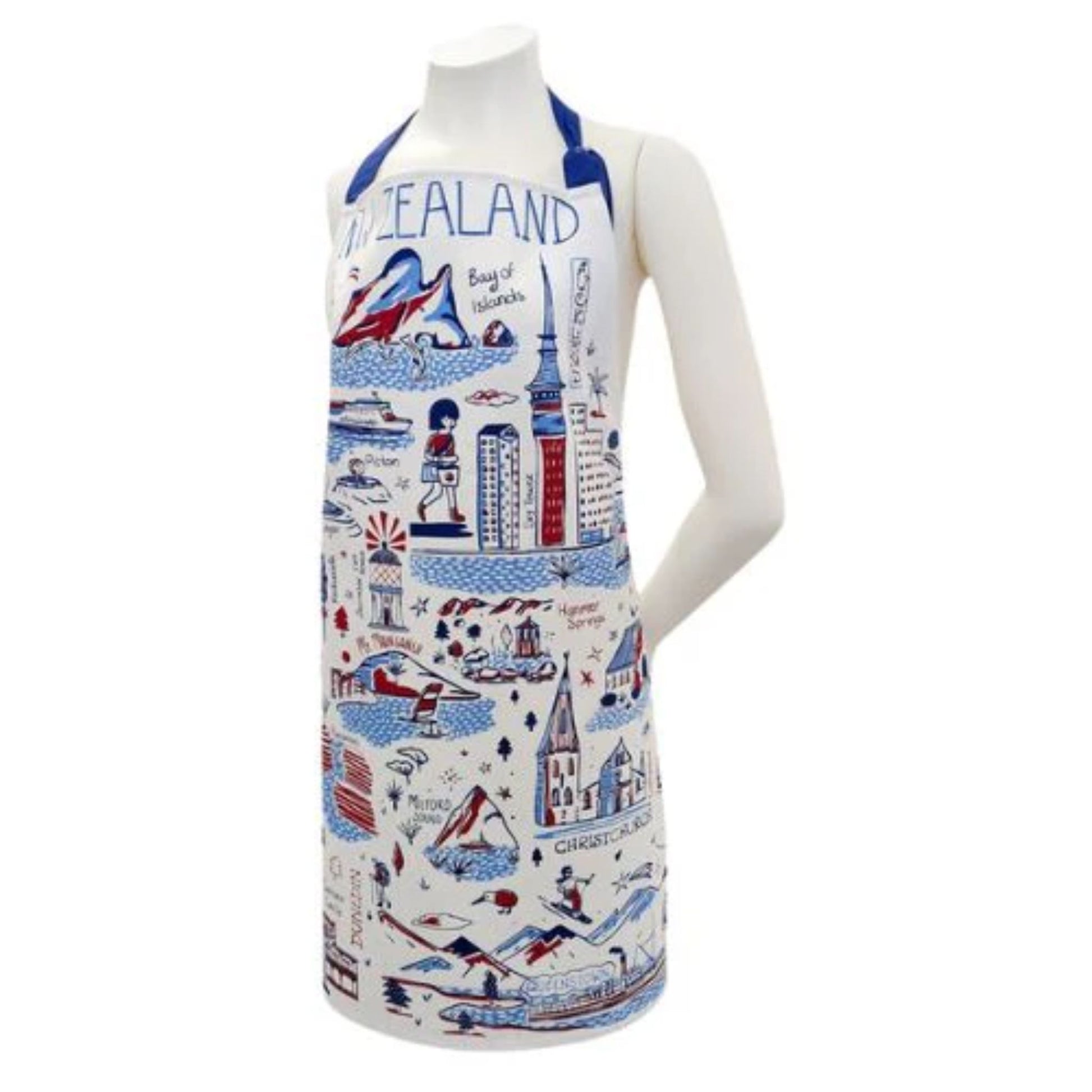 Apron with New Zealand-themed icons design on a white background