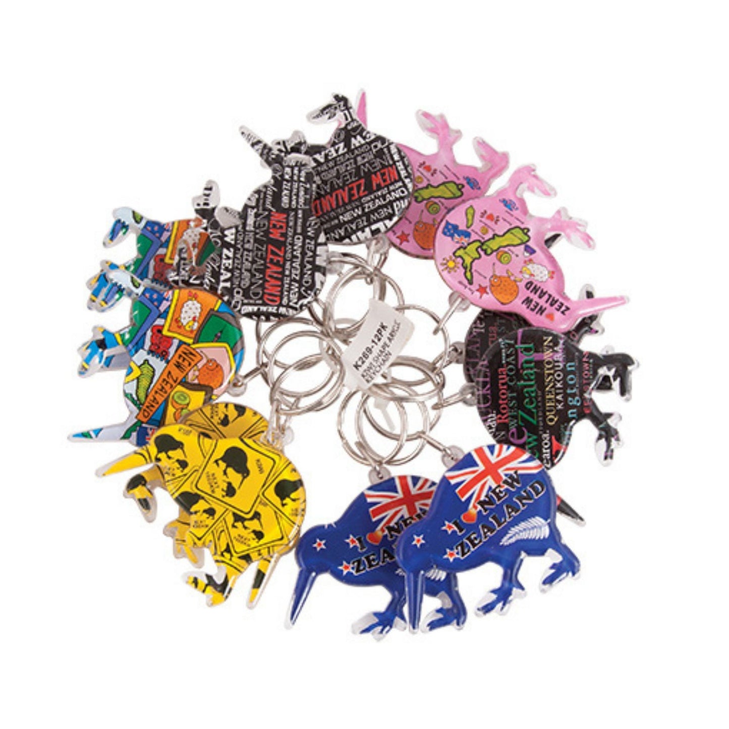 Foil Acrylic Kiwi Keyrings 12pk Gifts - Key Rings, Badges & Magnets