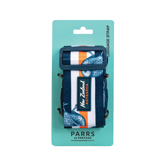 Luggage Strap Kiwi Stripe with New Zealand Aotea on a blue packaging background
