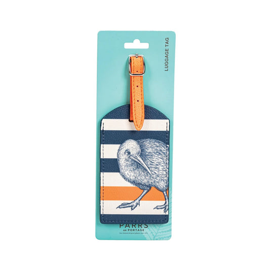Luggage Tag PU Kiwi Stripe on a blue card