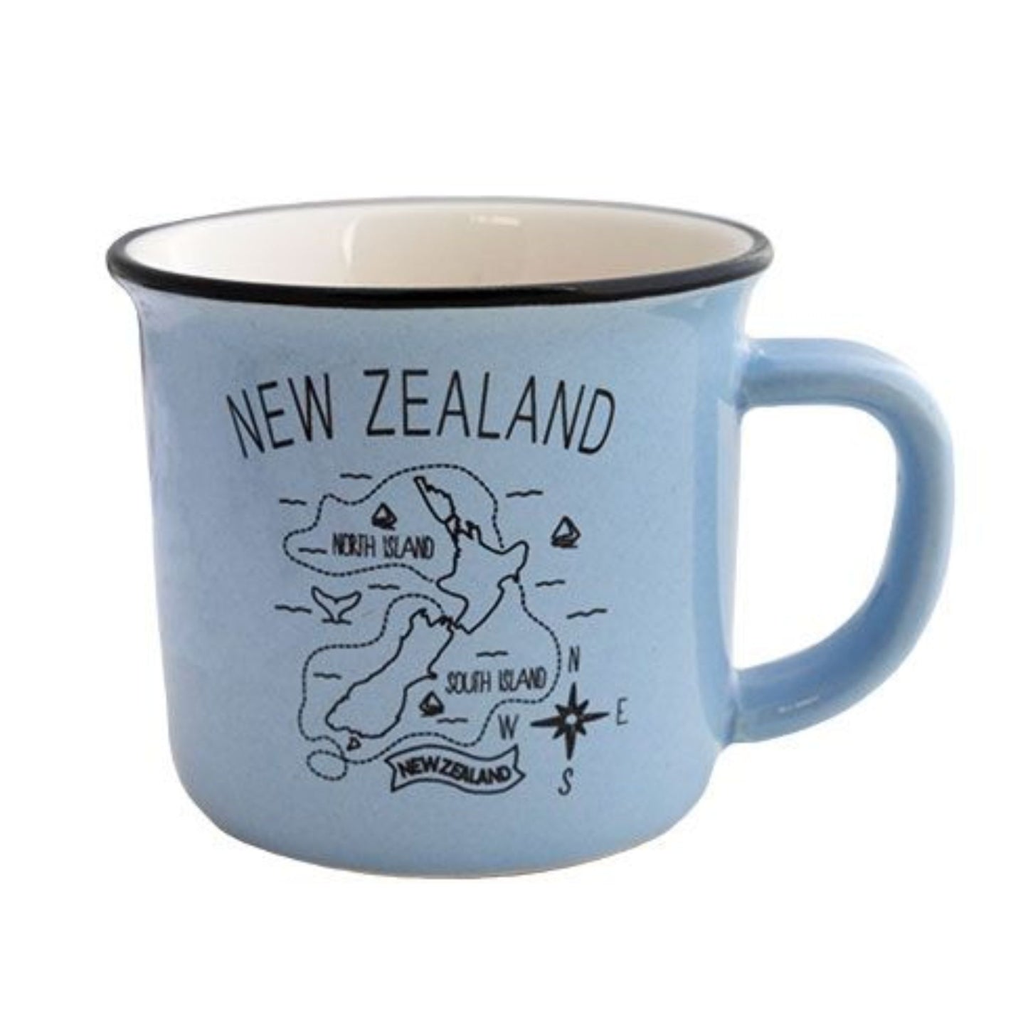 Mug NZ Map Downunder Blue on a while background