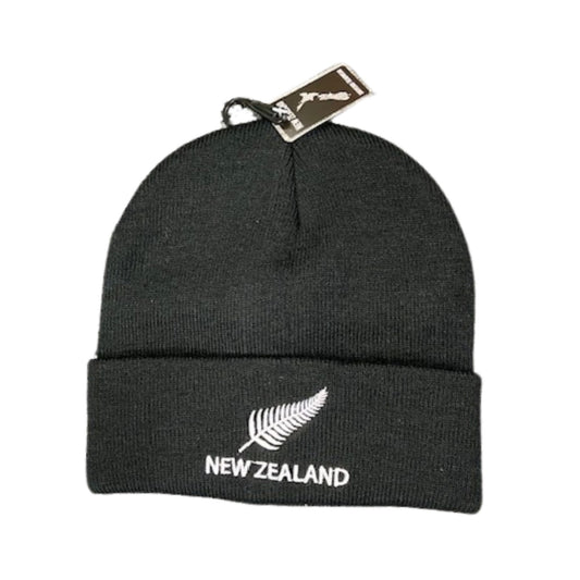 NZ Fern Beanie- Black Gifts - Hat, Beanie and Caps