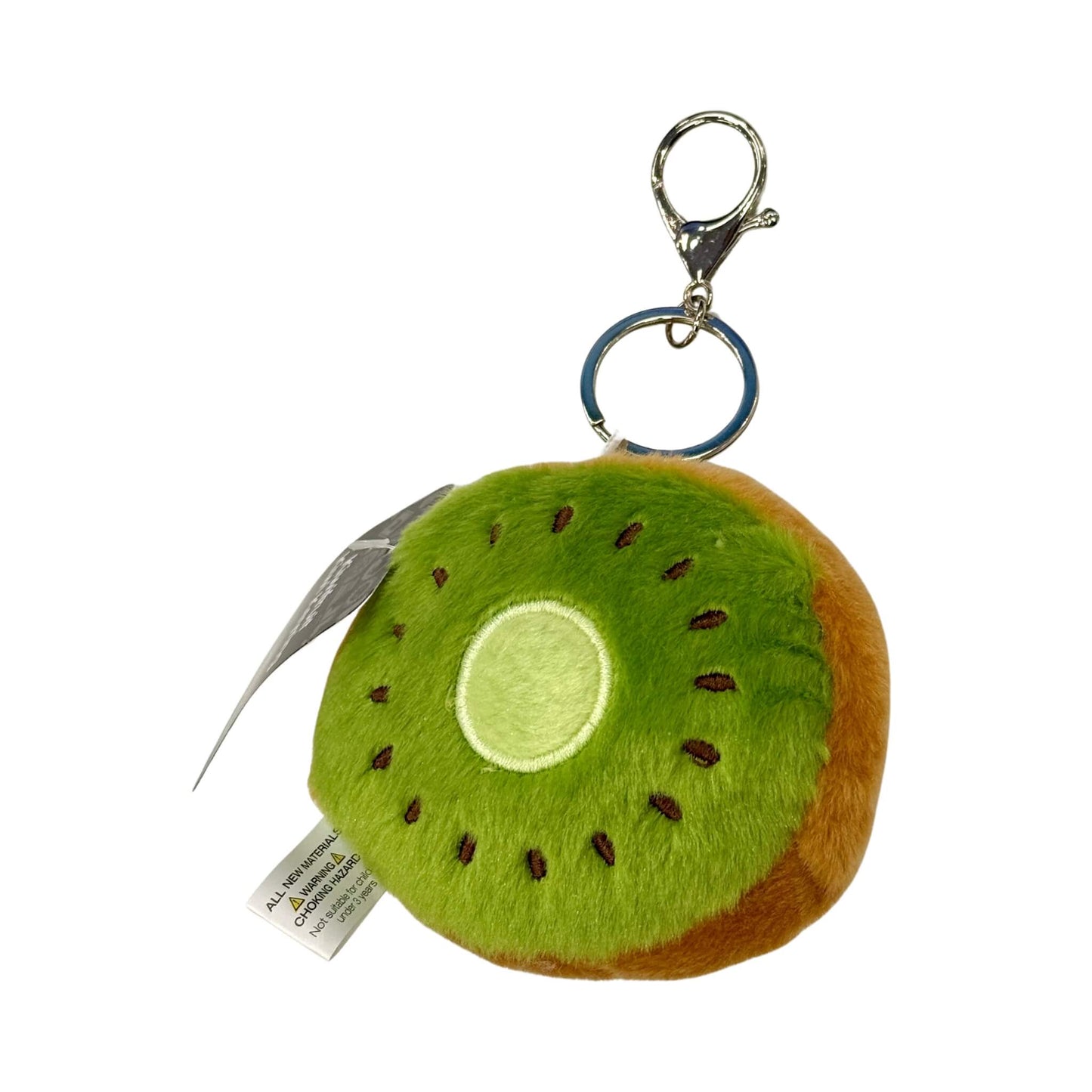 Plush kiwi fruit keychain on a white background