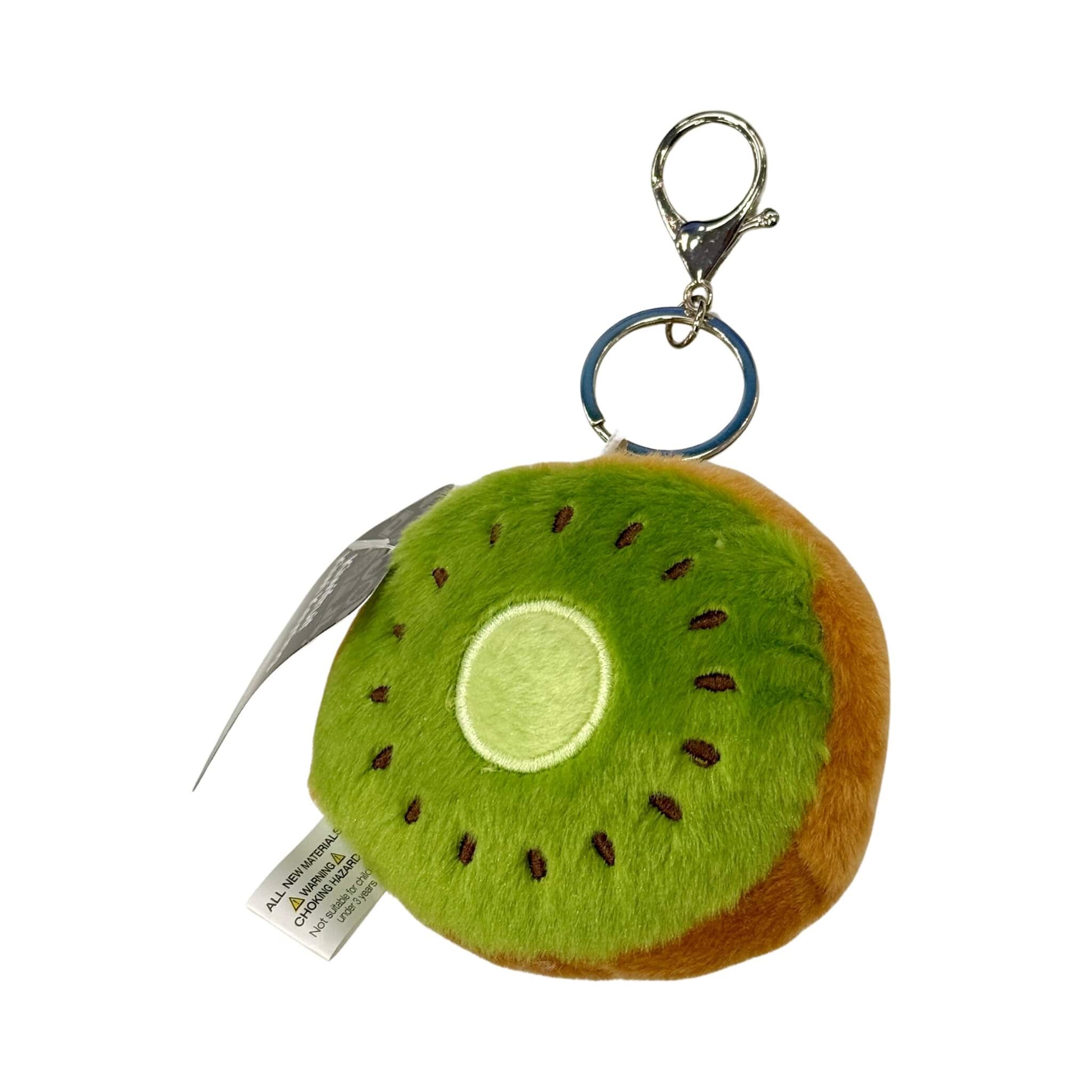 Plush kiwi fruit keychain on a white background