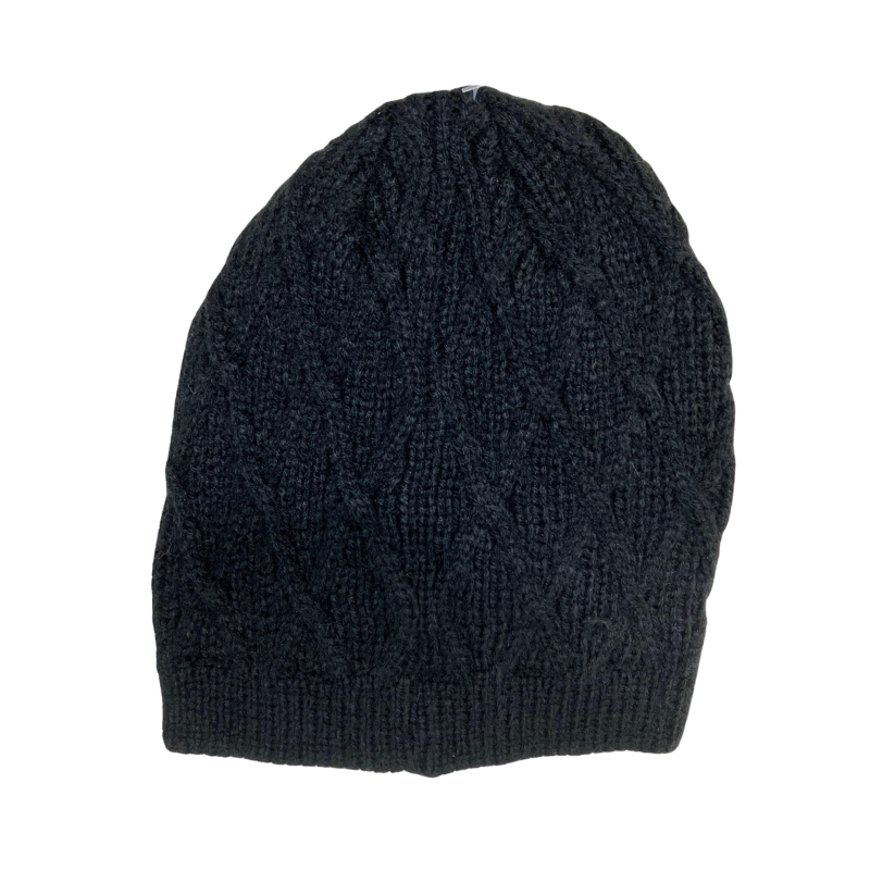 Dark gray knit beanie on a white background
