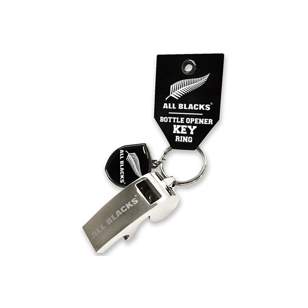 All Blacks bottle opener key ring with packaging on a white background
