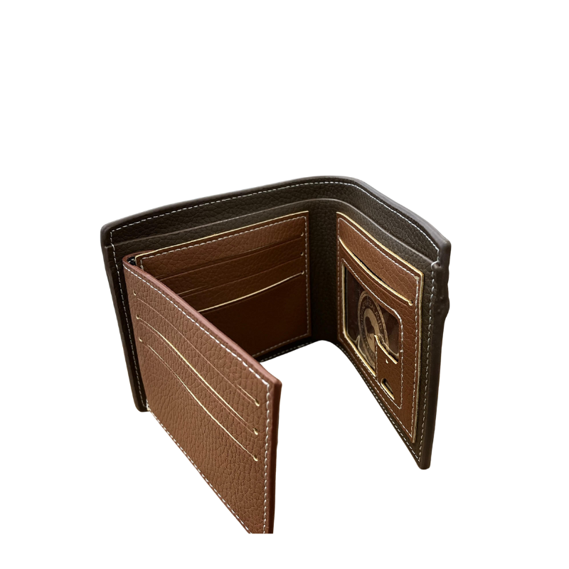 Brown leather wallet on a white background