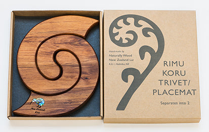 Handmade Kiwi bird paua rimu trivet placemat n box
