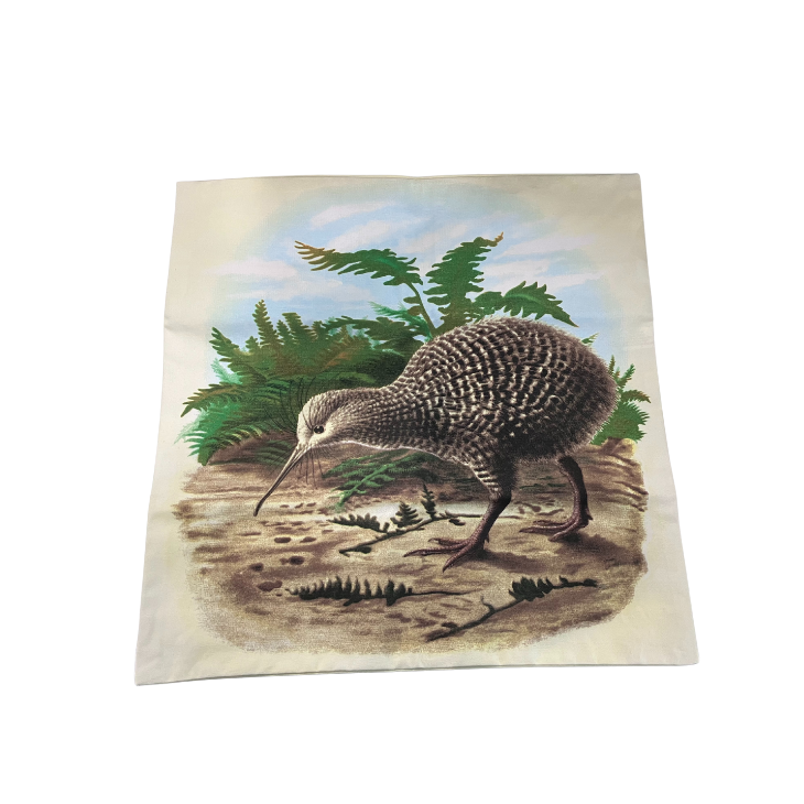 Tea towel with a kiwi bird design on a white background
