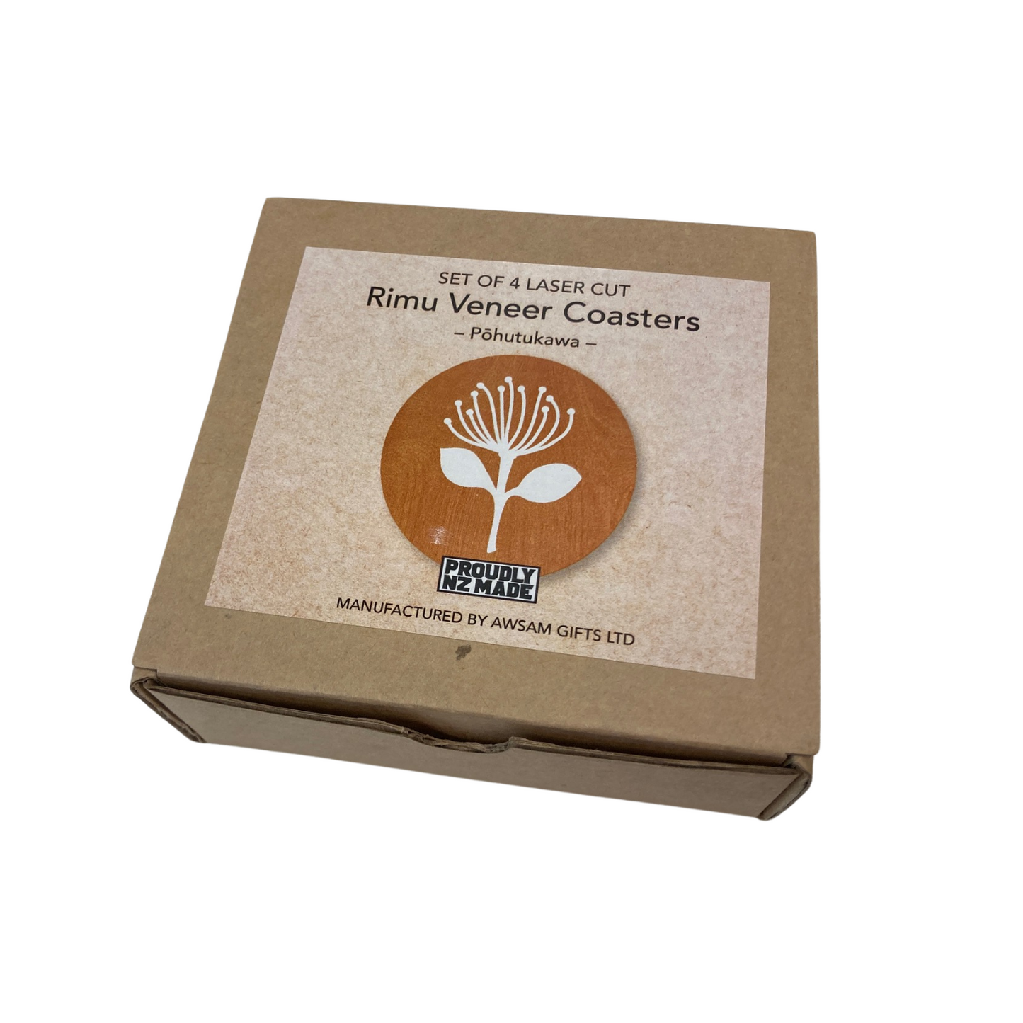 Rimu Pohutukawa Coasters in box