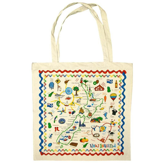 Cotton toat bag with an image of the New Zealand map.