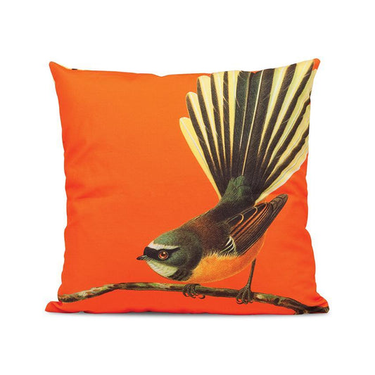 Cushion cover with a Fantail bird.