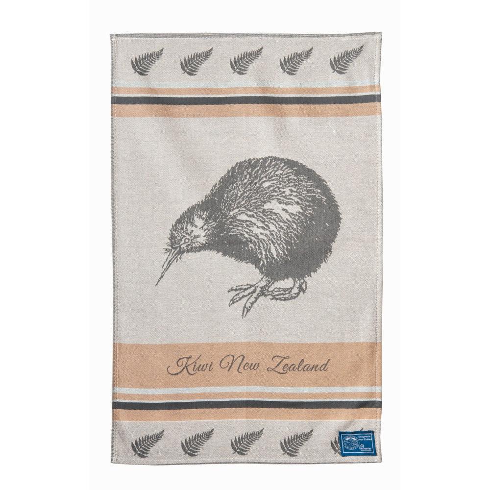 NZ Tea Towel - Kiwi NZ Brown Jacquard