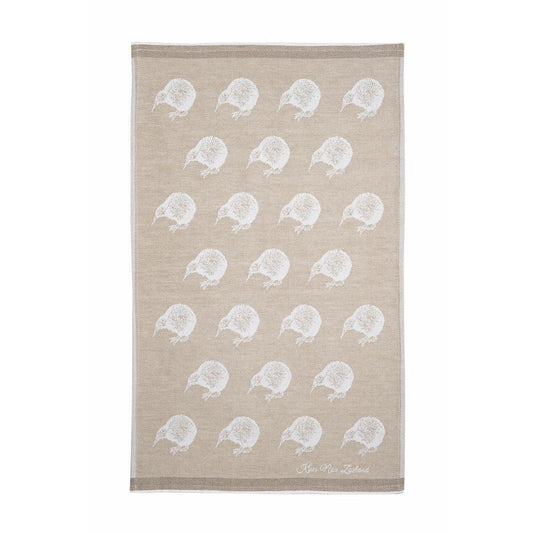 NZ Tea Towel - Kiwi Pattern Brown Jacquard