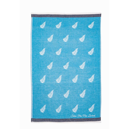 NZ Tea Towel - Fern Pattern Blue Jacquard
