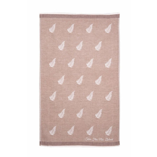 NZ Tea Towel - Fern Pattern Brown Jacquard