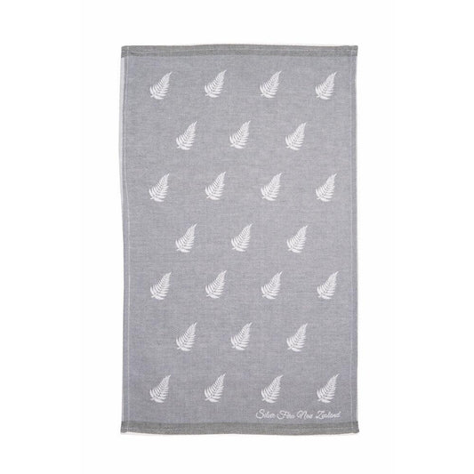 NZ Tea Towel - Fern Pattern Grey Jacquard