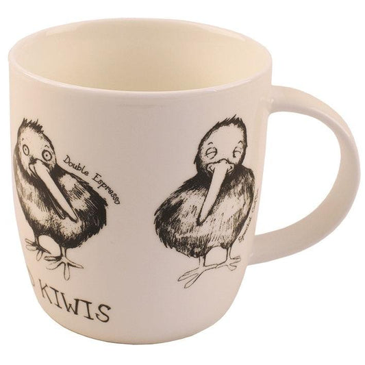 Mug with kiwi birds on it.