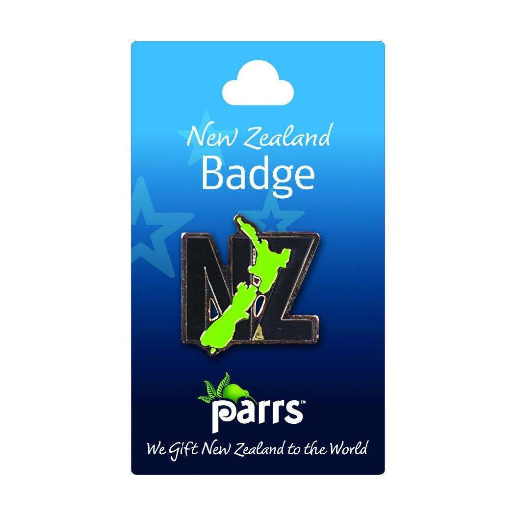 NZ badge pin with iconic map design