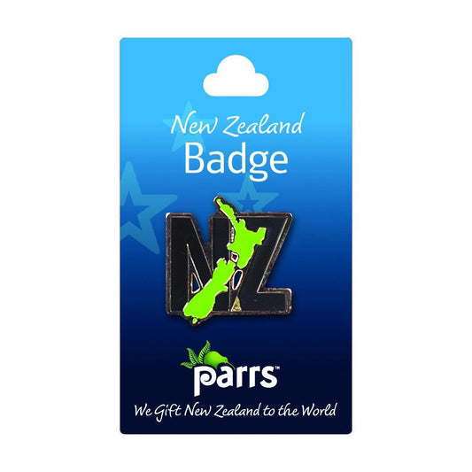 NZ badge pin with iconic map design
