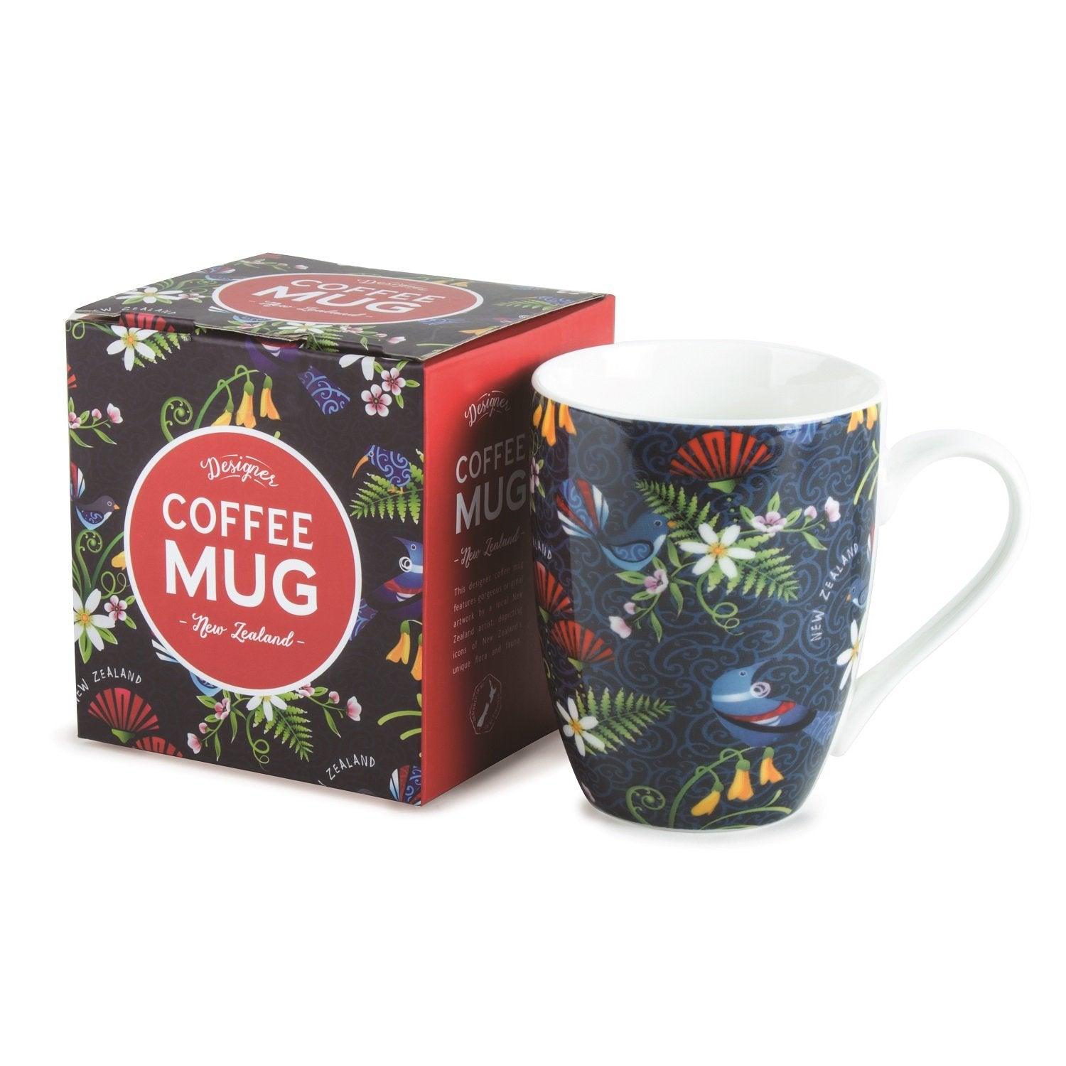 Coffee Mug Cup - Birds & Flowers Navy